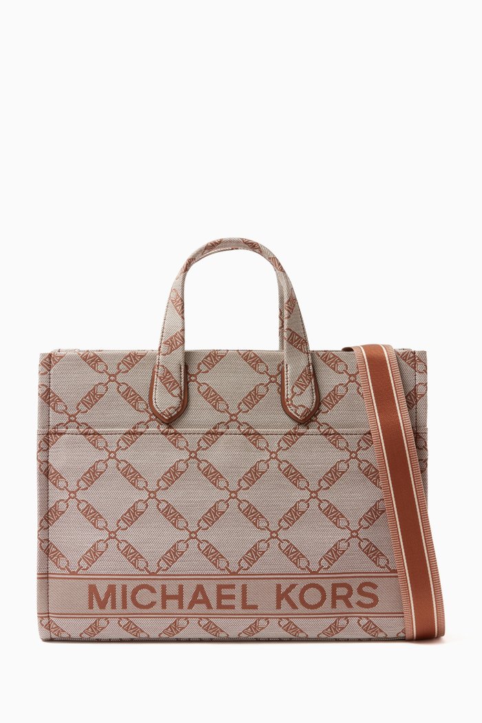 

Large Gigi Tote Bag in Empire Logo Jacquard, Neutral