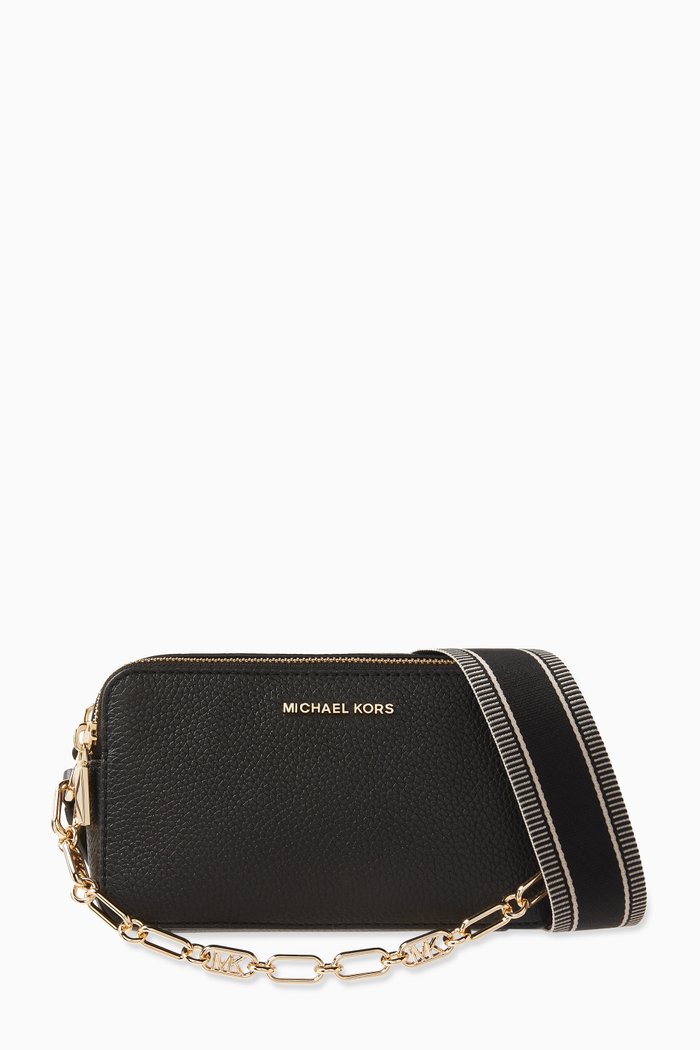 

Small Jet Set Double Zip Camera Bag in Pebbled Leather, Black