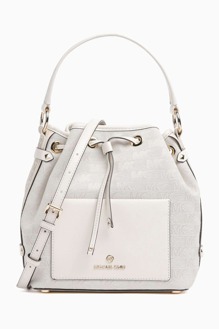 

Medium Maeve Bucket Bag in MK Signature Jacquard, Neutral