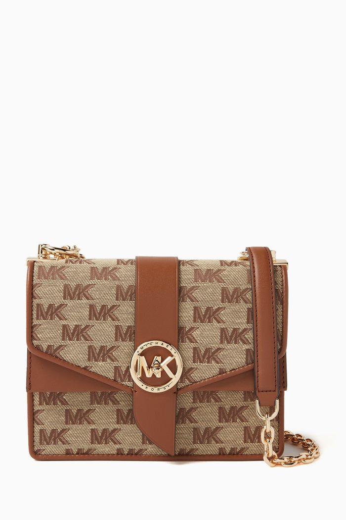 Small Greenwich Crossbody Bag in Monogram Jacquard, Neutral