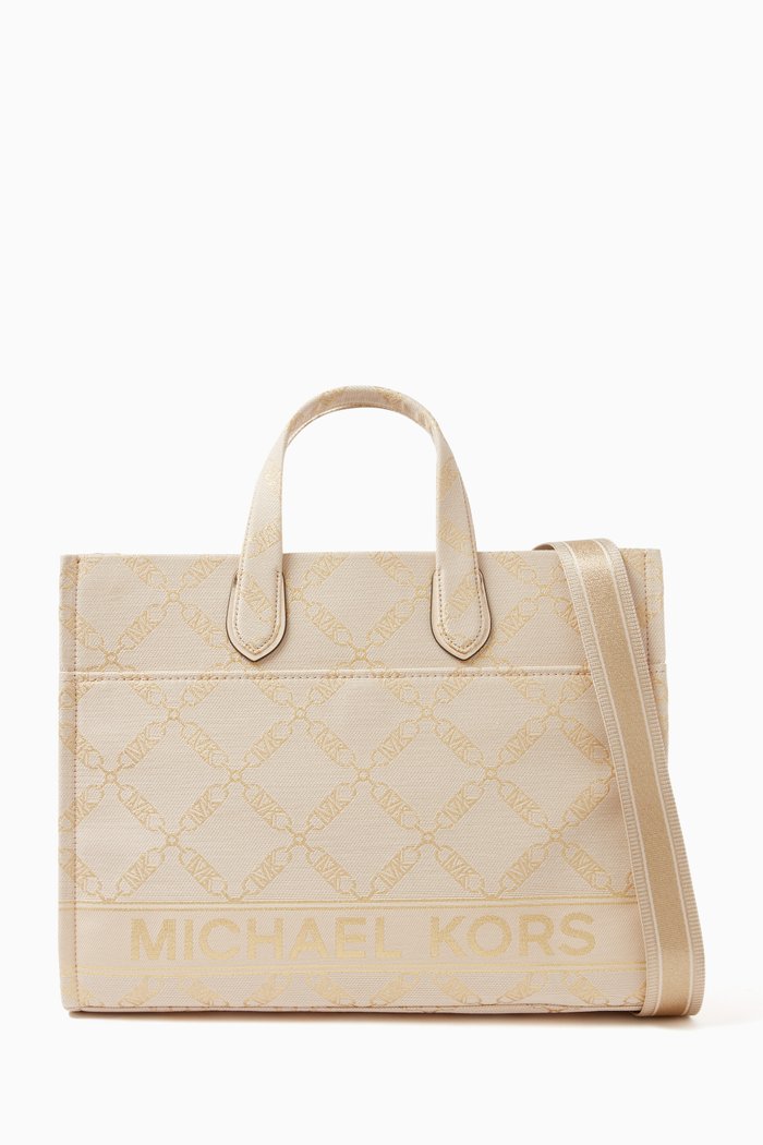 

Large Gigi Tote Bag in Empire Logo Jacquard, Neutral
