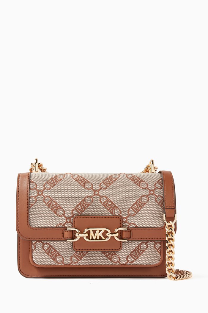 Large Heather Shoulder Bag in Logo Jacquard, Neutral