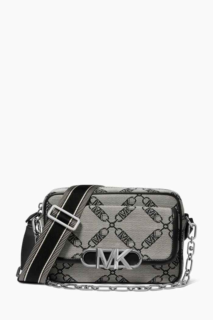 Medium Parker Crossbody Bag in Logo-printed Jacquard, Grey