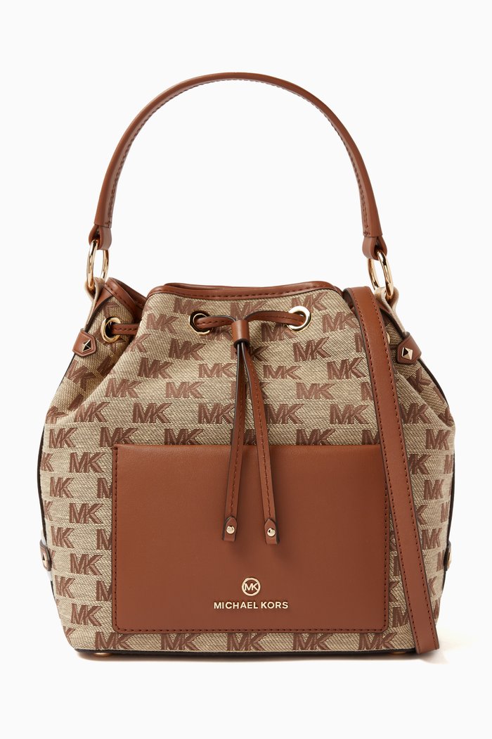 

Medium Maeve Bucket Bag in Logo-print Jacquard, Neutral