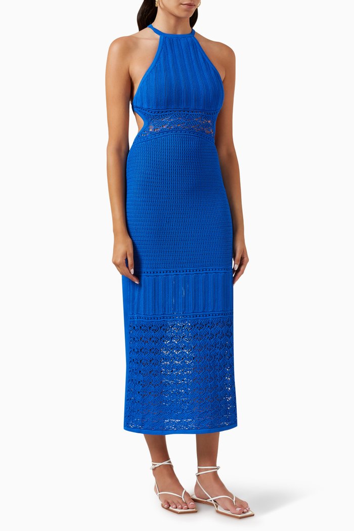 

Abby Halter Midi Dress in Stretch Lace-knit, Blue