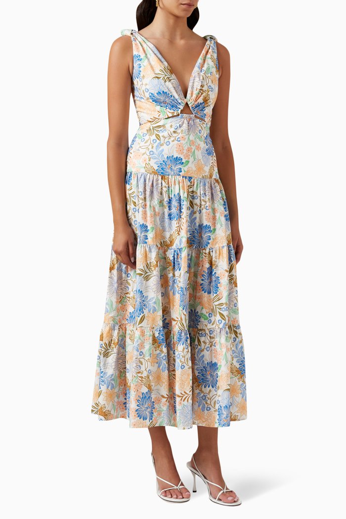 

Zahra Floral-print Midi Dress in Cotton, Multicolour