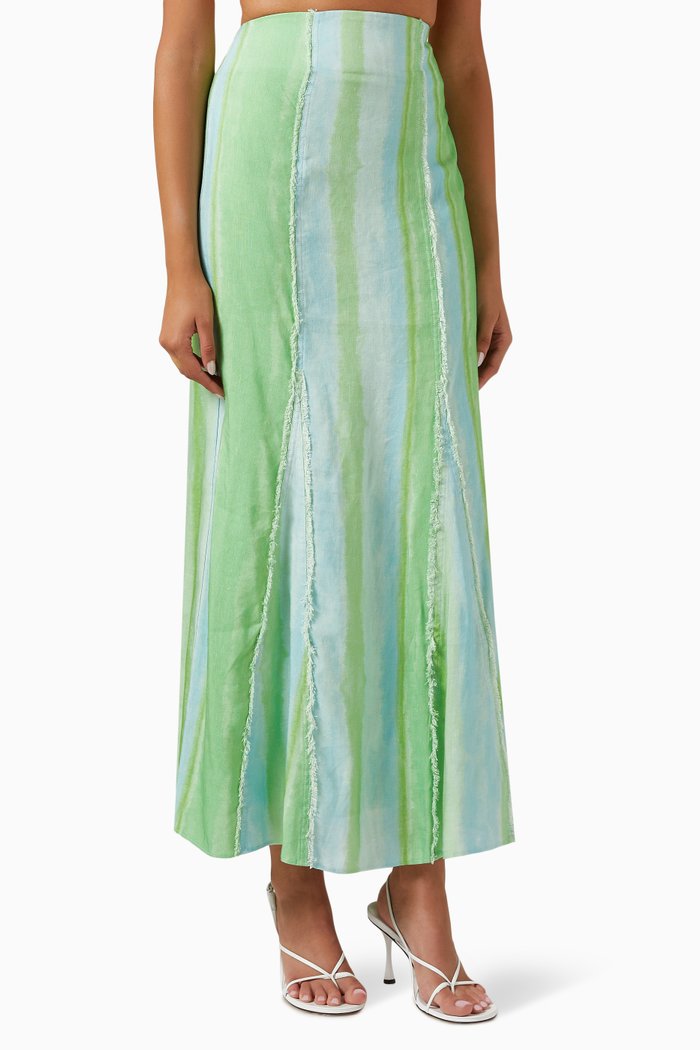 

Aleksandra Maxi Skirt in Linen-blend, Green
