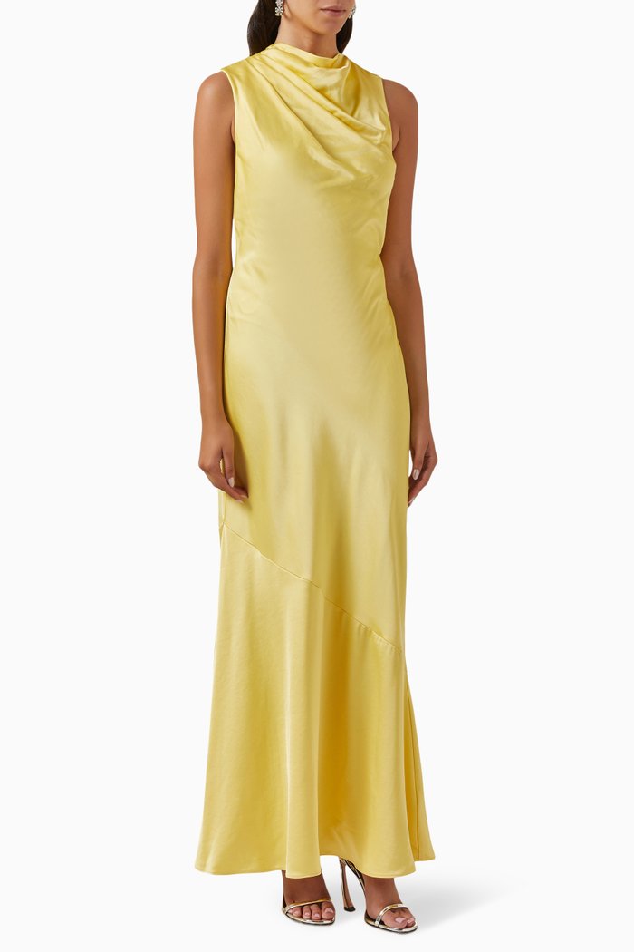 

Lana Maxi Dress in Satin, Yellow