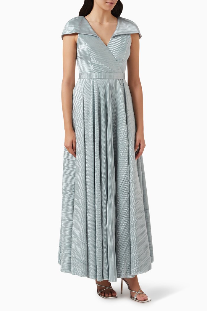 

Cap-sleeve Maxi Dress in Plissé, Blue