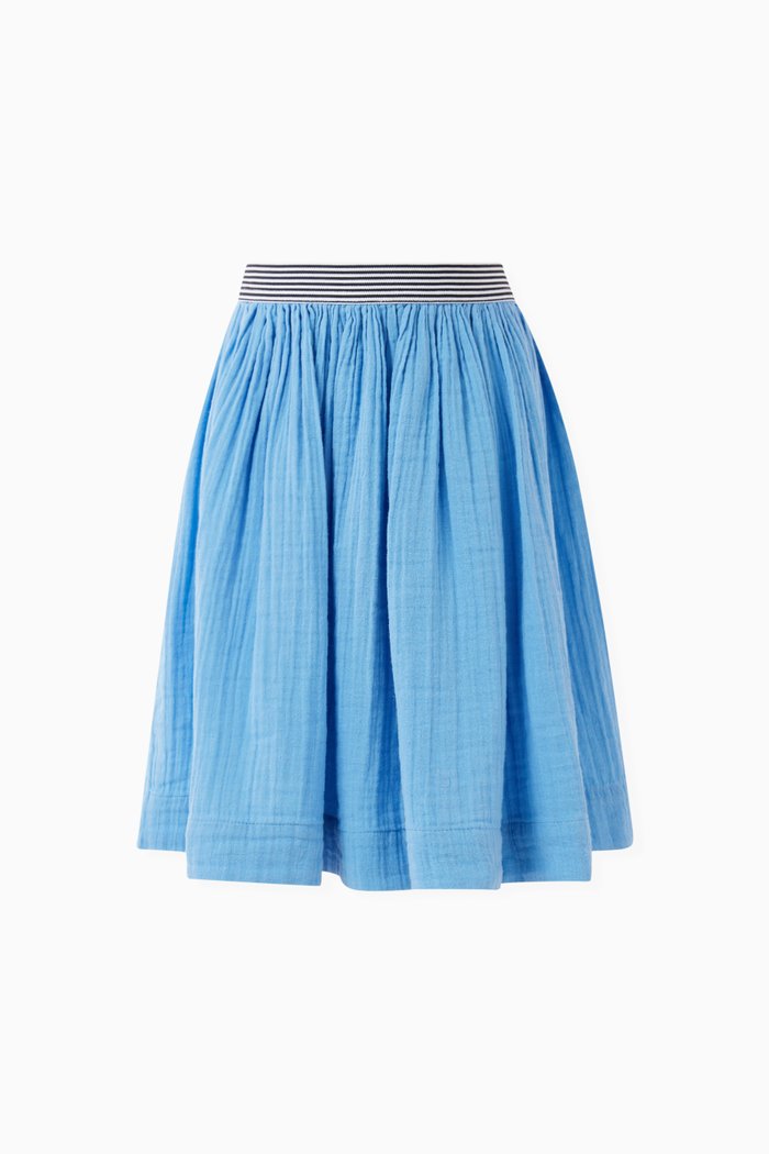 

Pinstriped-waistband Skirt in Cotton Gauze, Blue