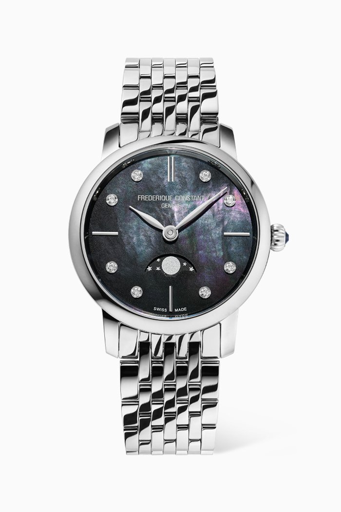

Slimline Moonphase Diamond Quartz Stainless Steel Watch, 30mm, Blue
