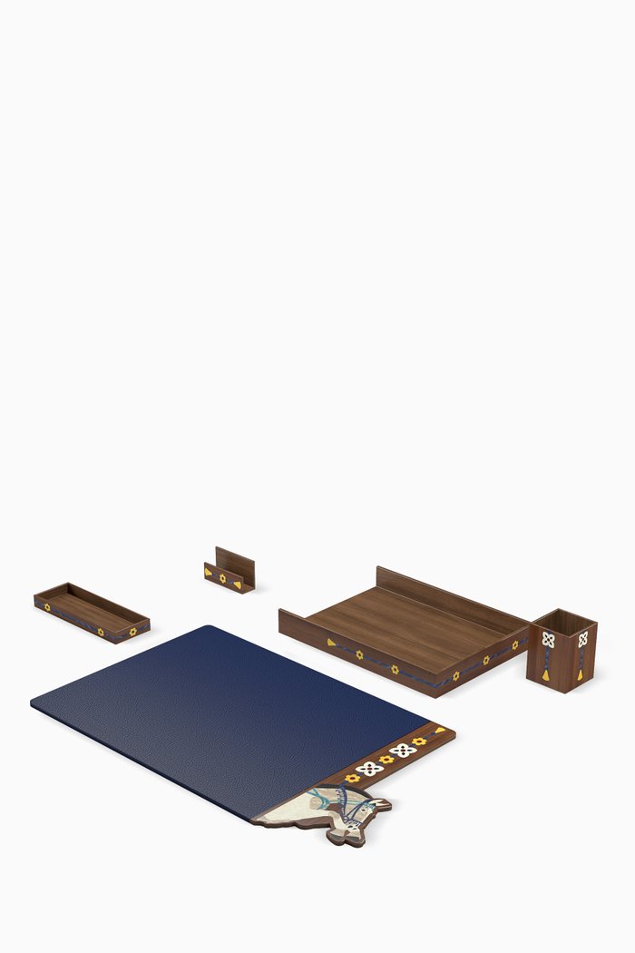 

Faras Desk Set in Crossgrain Leather & Walnut Wood, Blue