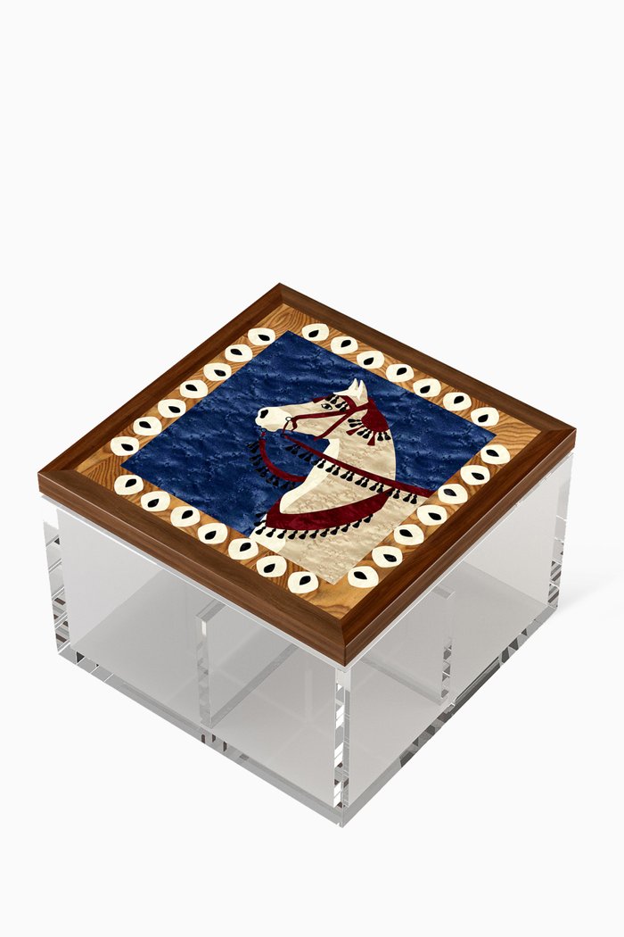 

Faras Accessory Box in Leather & Walnut Wood, Blue