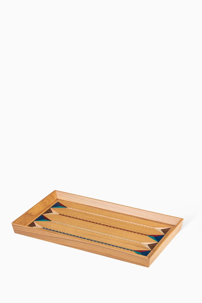 

Rectangle Linear Pattern Serving Tray in Solid Walnut, Multicolour