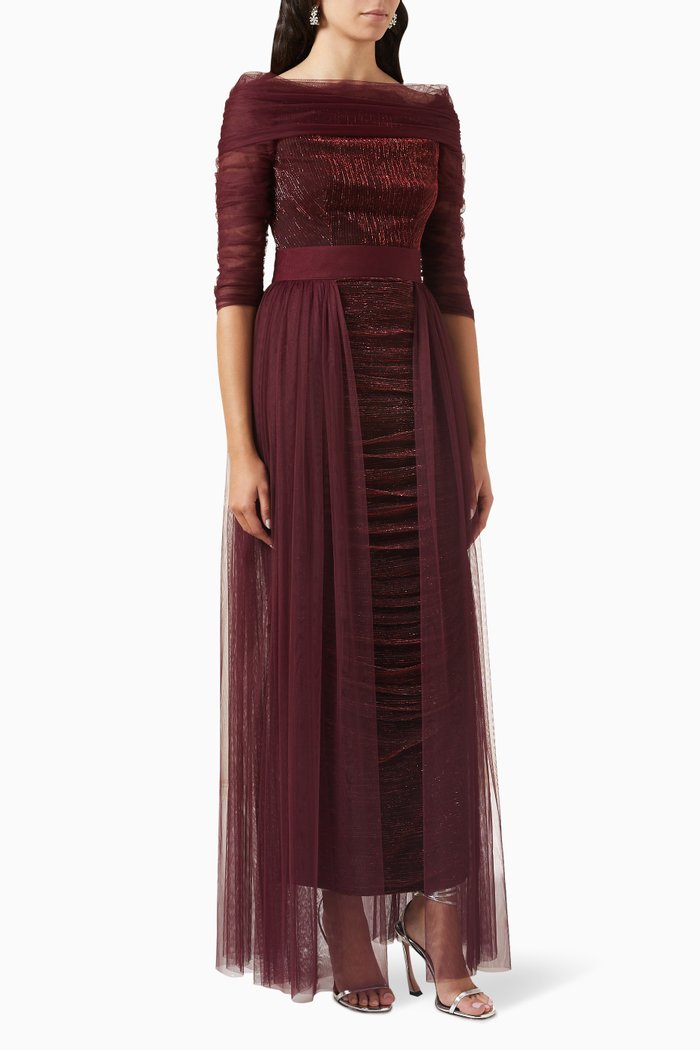 

Off-shoulder Shimmer Maxi Dress, Purple