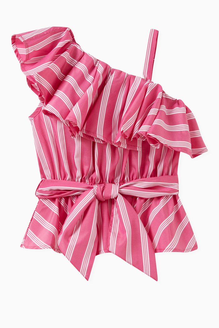 

Ruffled One-shoulder Tank Top in Cotton, Pink