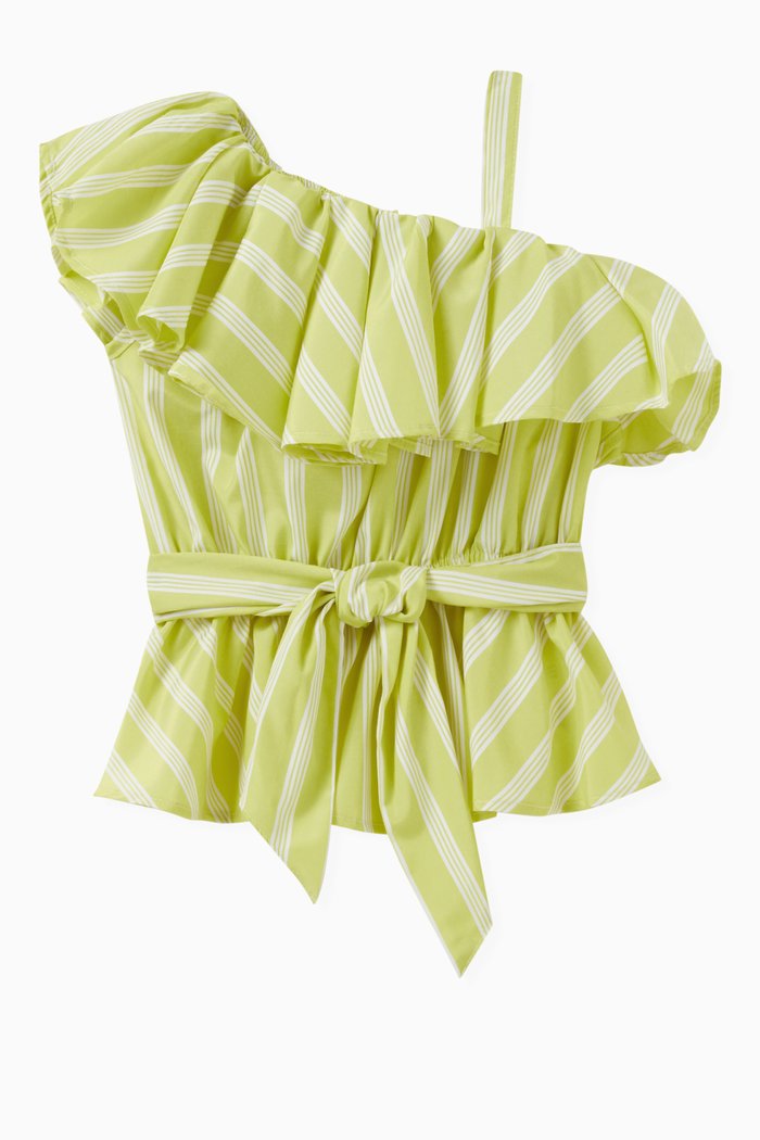 

Ruffled One-shoulder Tank Top in Cotton, Green