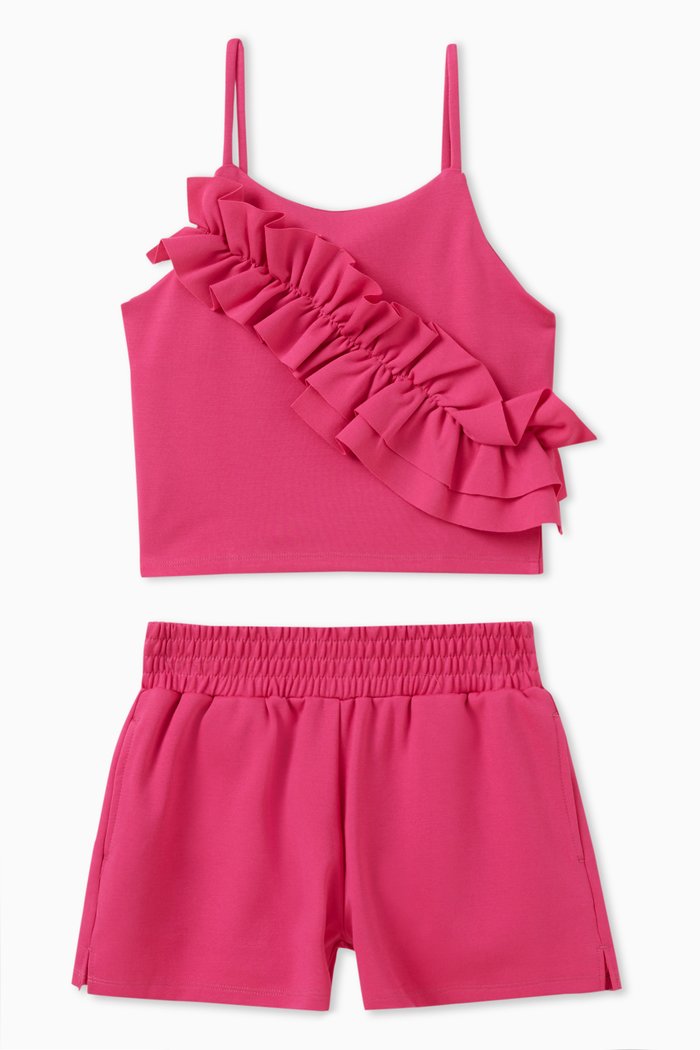 

Ruffled Top & Shorts Set in Stretch Rayon-nylon Blend, Pink