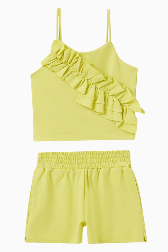 

Ruffled Top & Shorts Set in Stretch Rayon-nylon Blend, Green