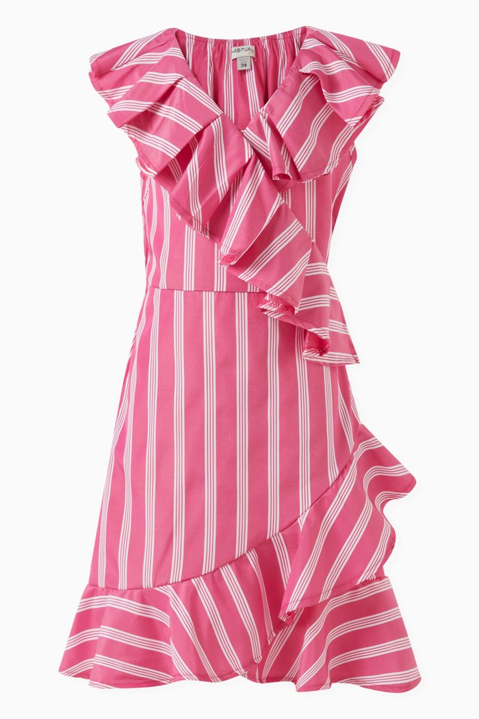 

High-low Ruffled Dress in Polyester, Pink