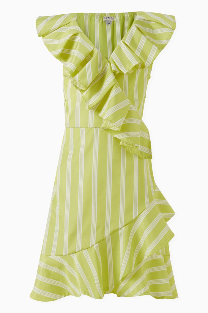 

High-low Ruffled Dress in Polyester, Green