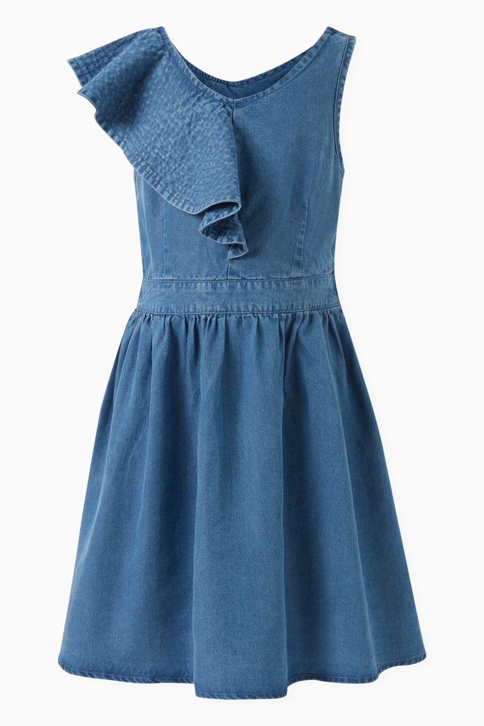 

Ruffled Dress in Denim, Blue