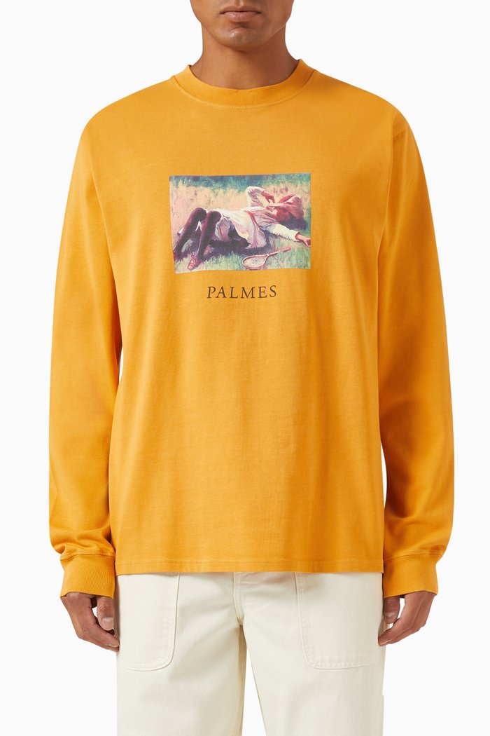 Field Long Sleeved T-shirt in Organic Cotton, Orange