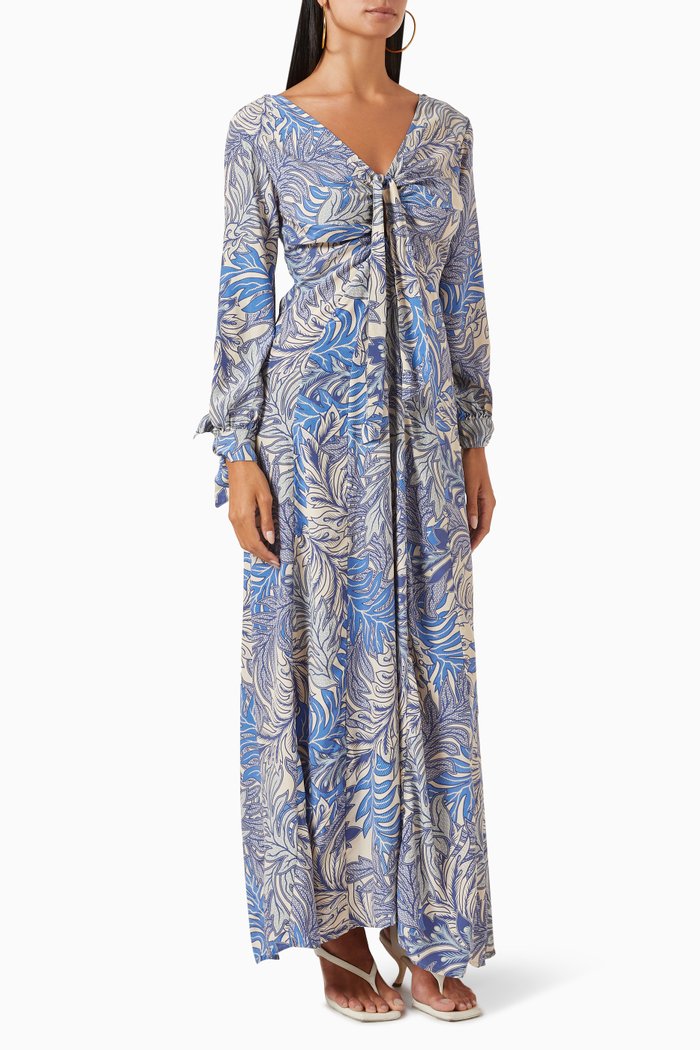 

Reese Printed Maxi Dress in Silk, Blue
