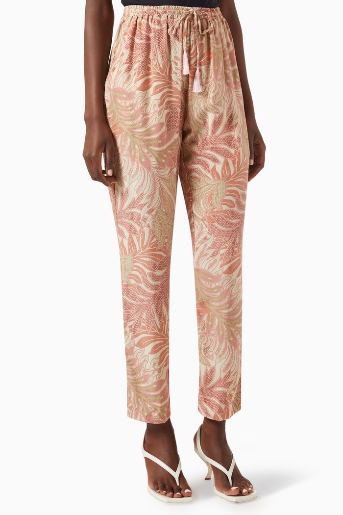 Bianca Printed Pants in Silk, Pink
