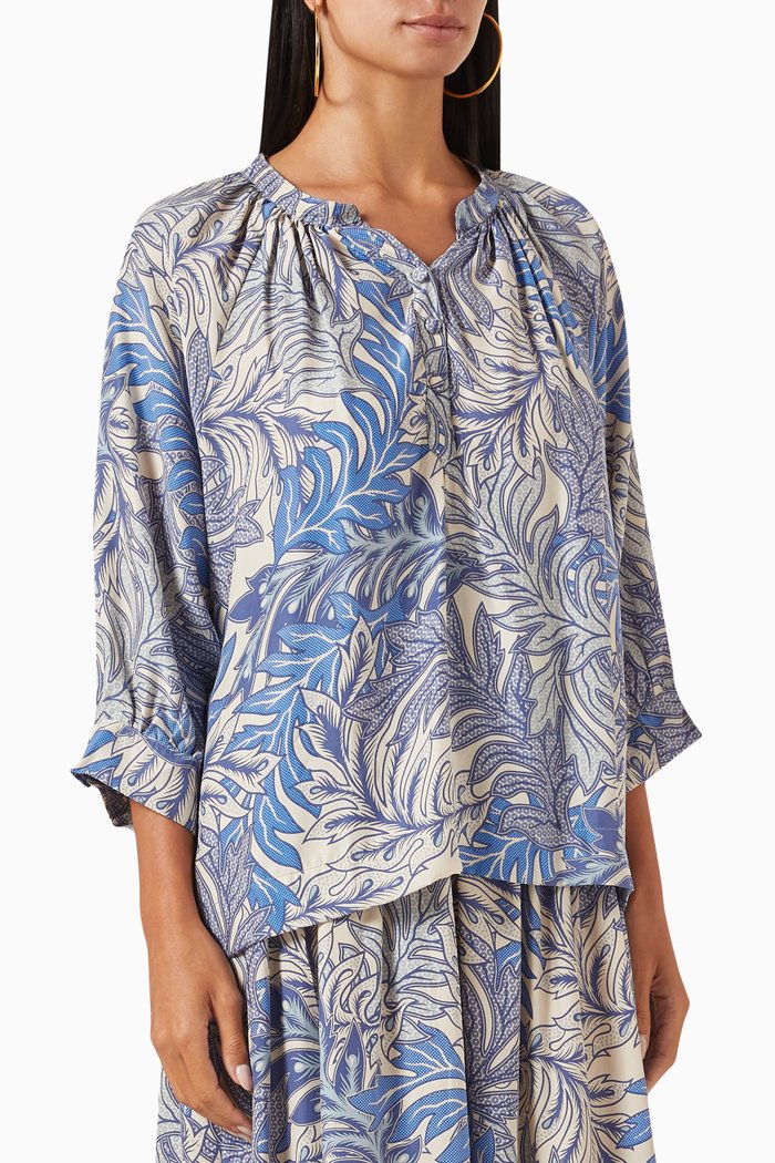 Remy Pleated Blouse in Silk, Blue
