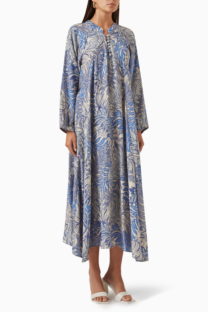 

Fiore Printed Maxi Dress in Silk, Blue