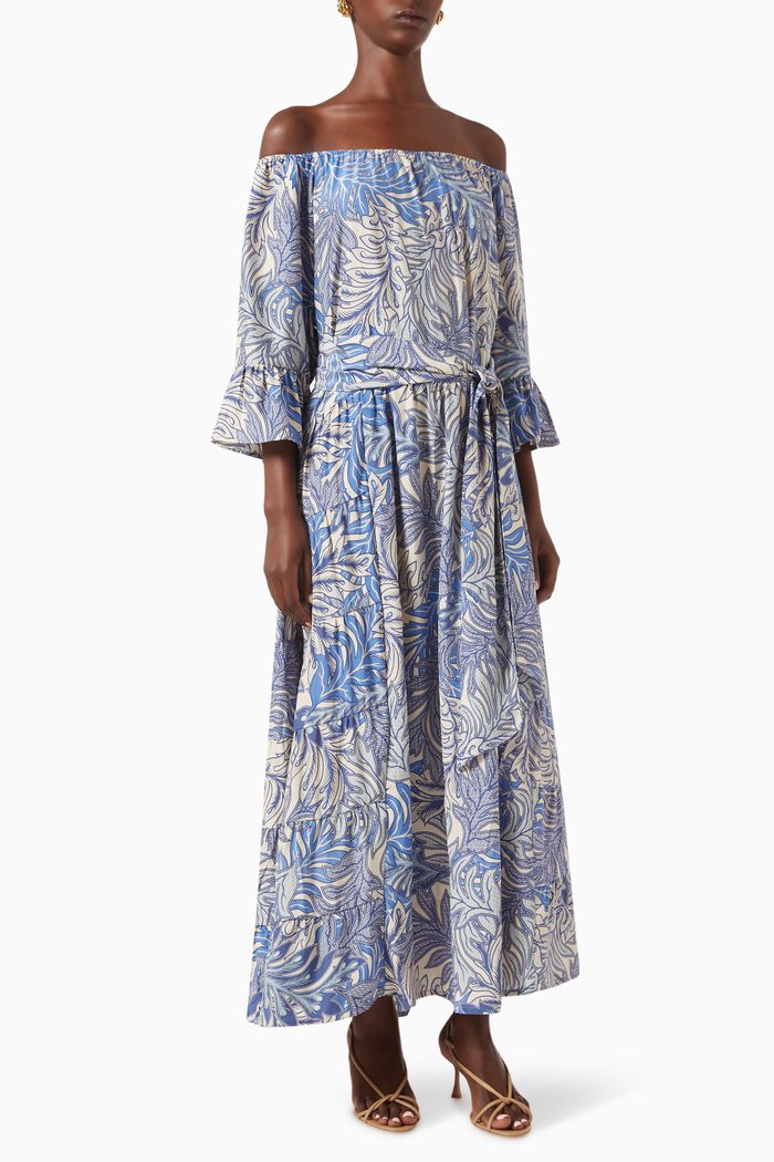 

Mesa Off-shoulder Maxi Dress in Silk, Blue