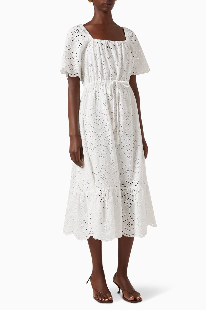 Emily Midi Dress in Cotton, White