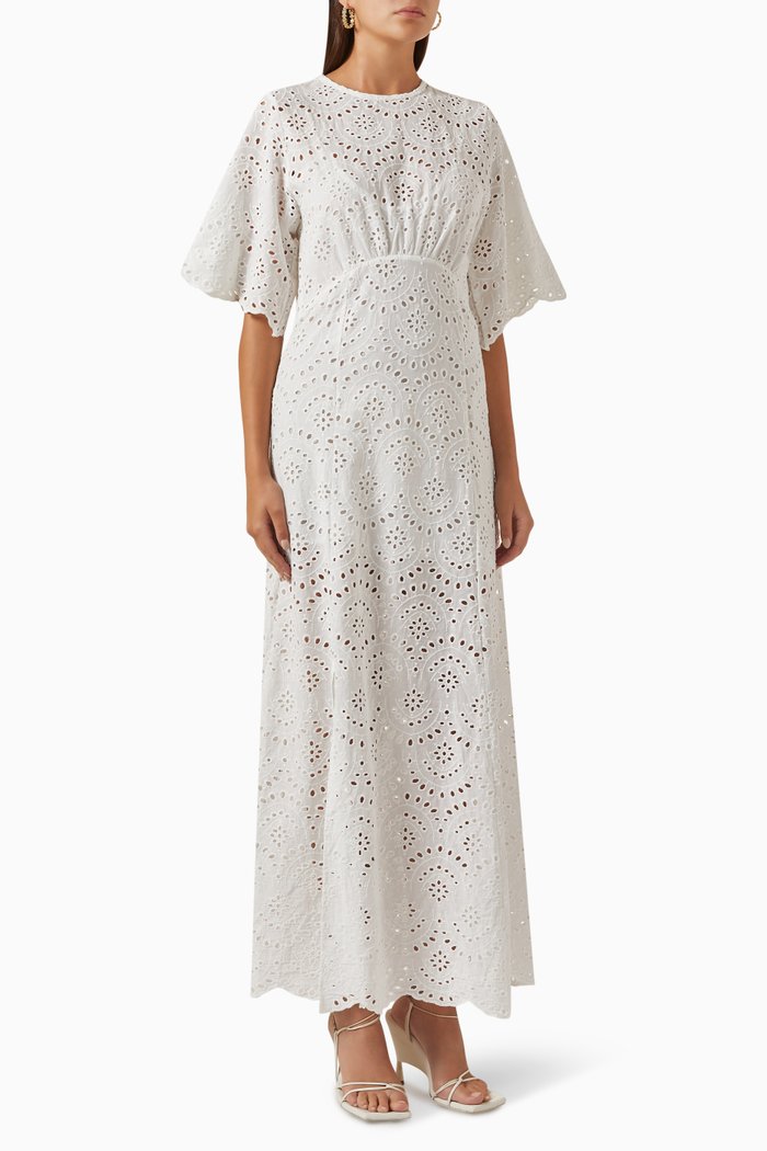 

Lily Embroidered Maxi Dress in Cotton, White