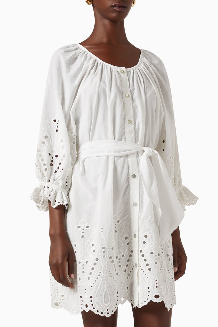 

Alex Embroidered Mini Dress in Cotton, White