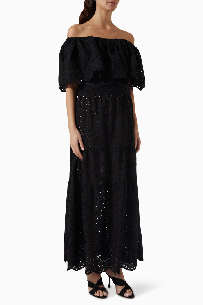 

Naomi Off-shoulder Dress in Cotton, Black