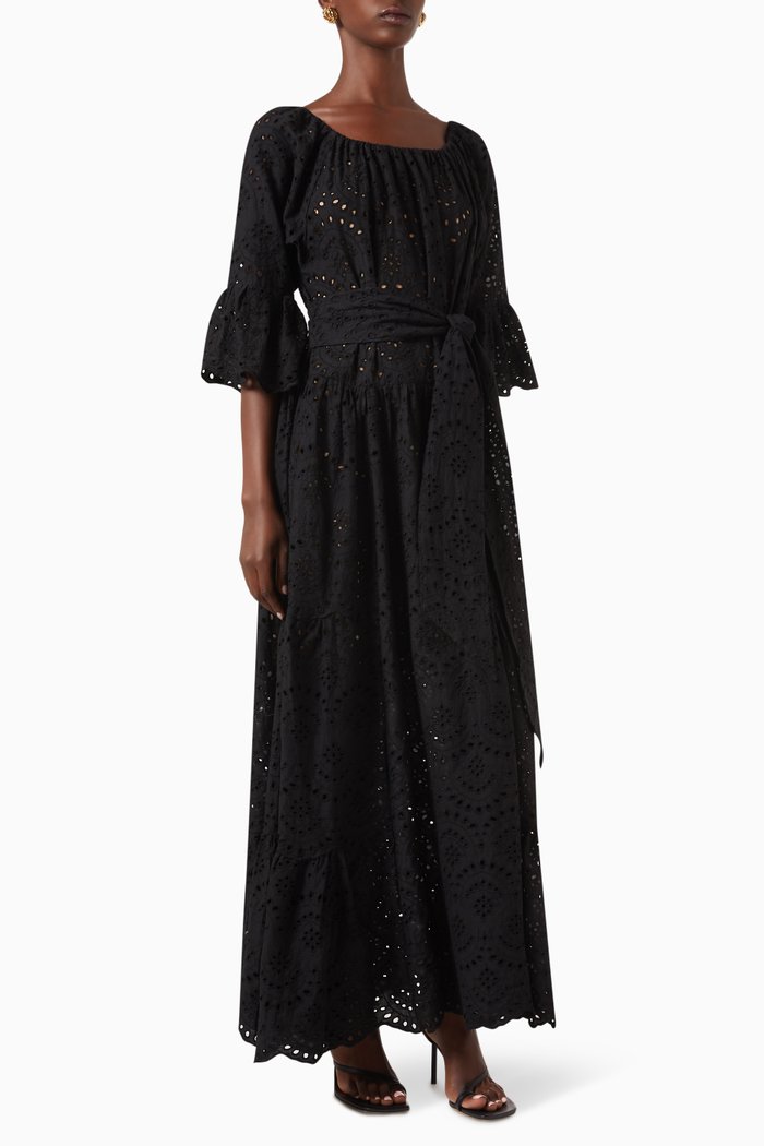 

Mesa Embroidered Maxi Dress in Cotton, Black