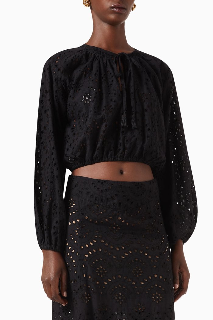 

Amelia Embroidered Crop Top in Cotton, Black