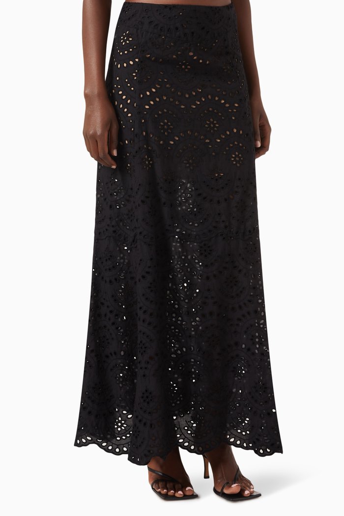 

Madison Embroidered Maxi Skirt in Cotton, Black