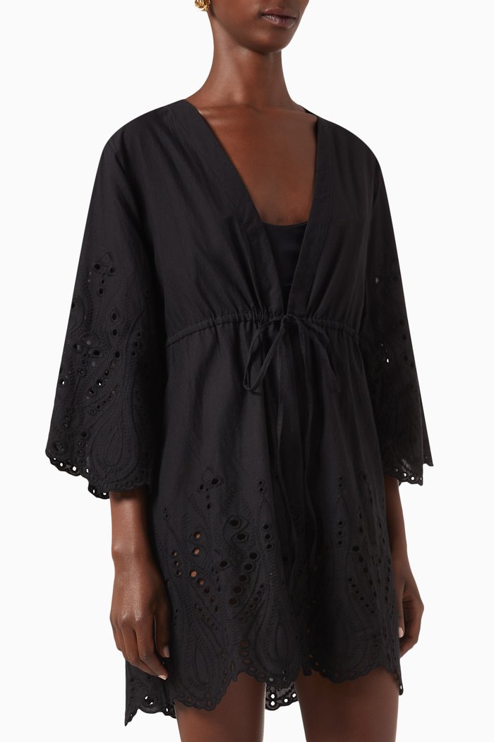 

Ivy Kimono Mini Dress in Cotton, Black