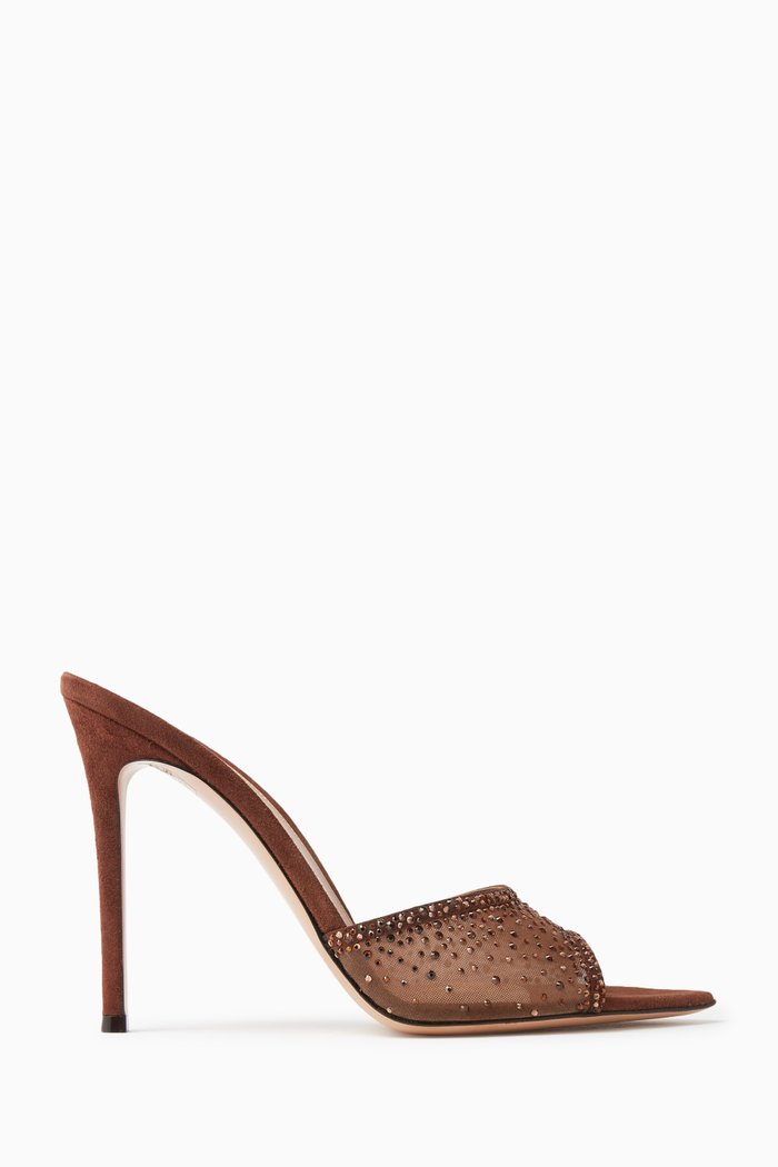 

Rania 105 Organza Crystal Mules in Suede, Brown