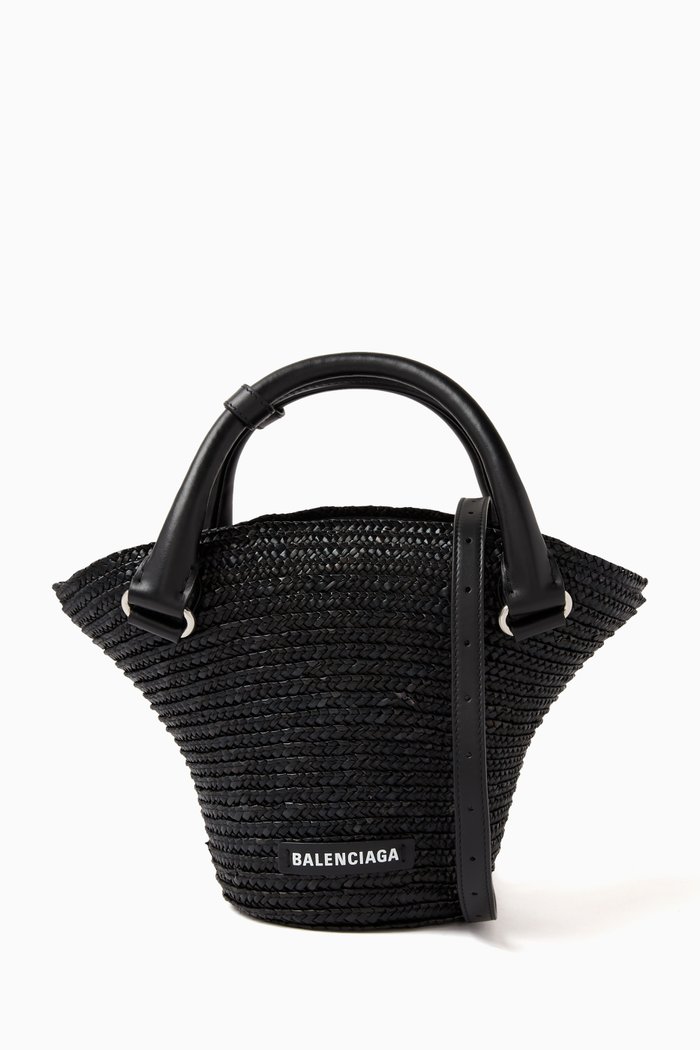 

Beach Mini Tote Bag in Straw, Black