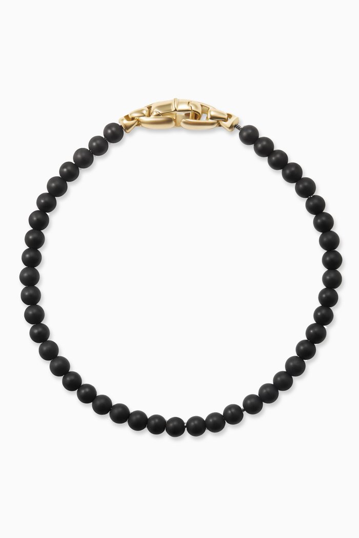 

Spiritual Beads Bracelet with Onyx in 18kt Yellow Gold, 4mm, Black