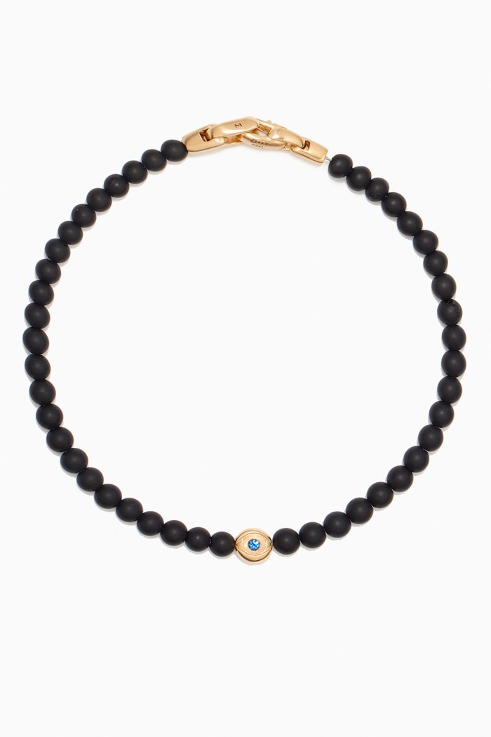 

Spiritual Beads Evil Eye Bracelet with Onyx & Sapphire in 18kt Yellow Gold, Black