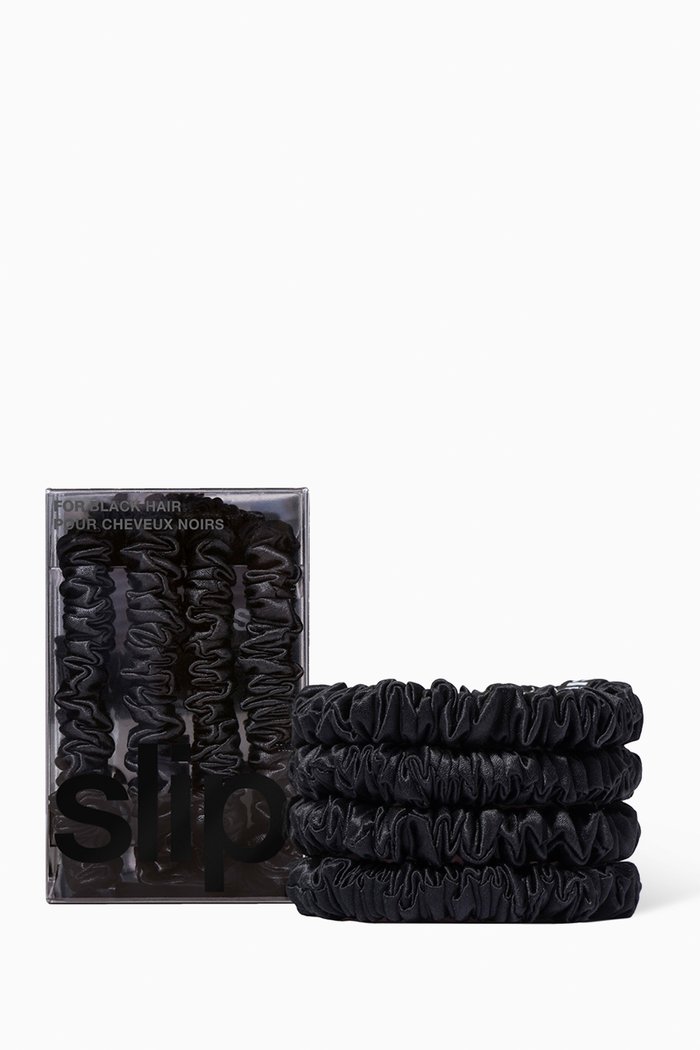 

Black Pure Silk Skinny Scrunchies (Set of 4), Colourless
