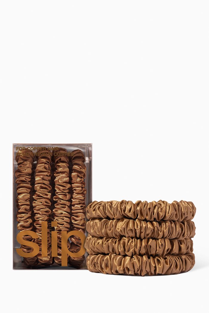 

Copper Pure Silk Skinny Scrunchies (Set of 4), Colourless