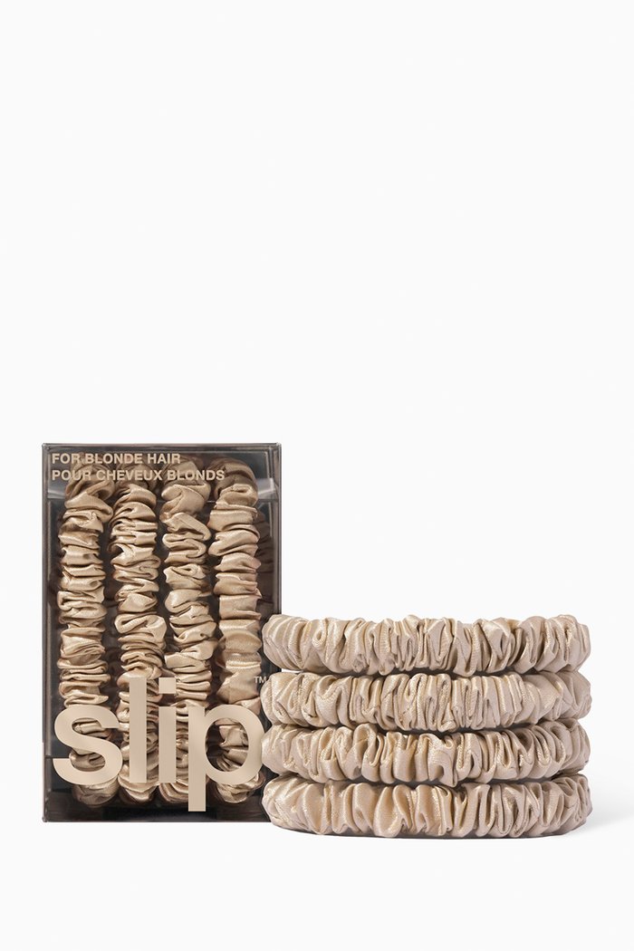 

Blonde Pure Silk Skinny Scrunchies (Set of 4), Colourless