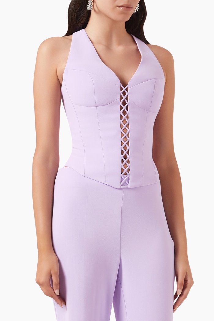 

Lace-up Corset Top in Stretch-crepe, Purple