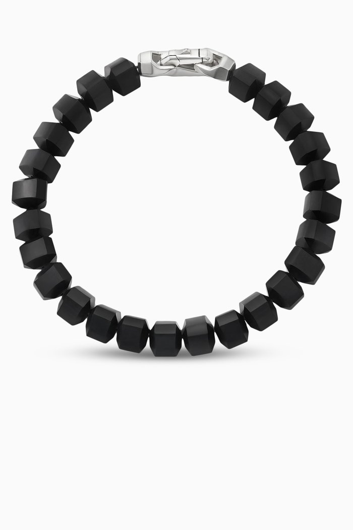 Black Onyx Spiritual Beaded Bracelet in Sterling Silver