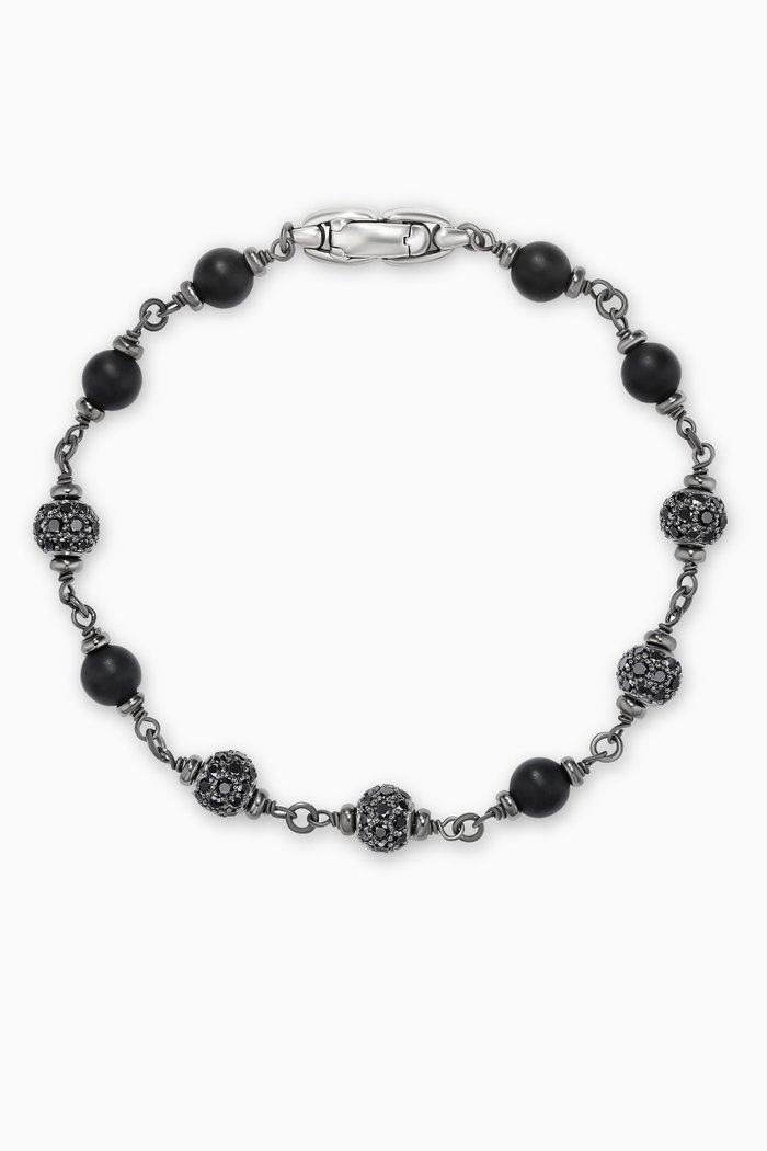 

Black Onyx & Diamonds Rosary Bracelet in Sterling Silver